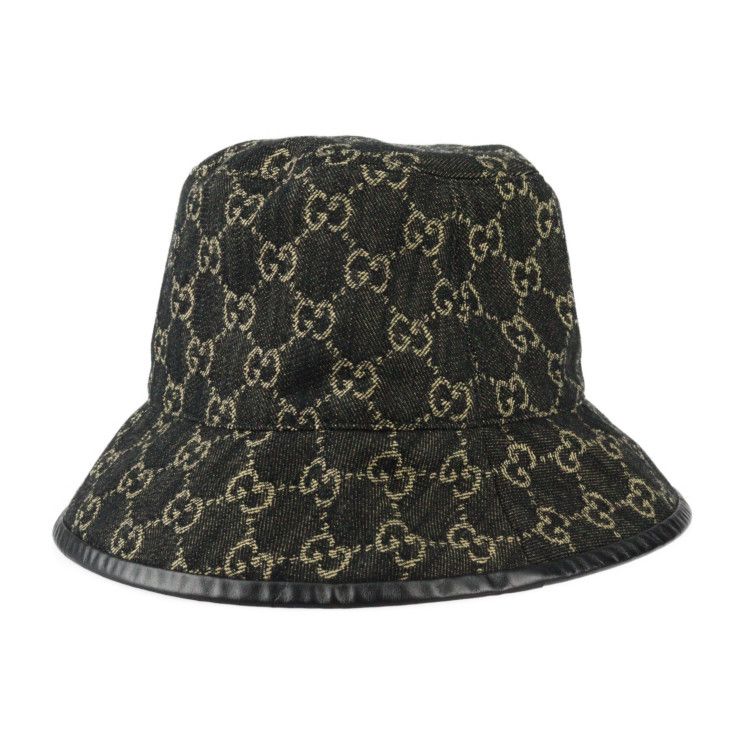 Gucci Bucket Hat 5763713 GG Canvas Leather Black Beige Hat