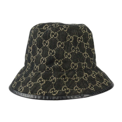 Gucci Bucket Hat 5763713 GG Canvas Leather Black Beige Hat