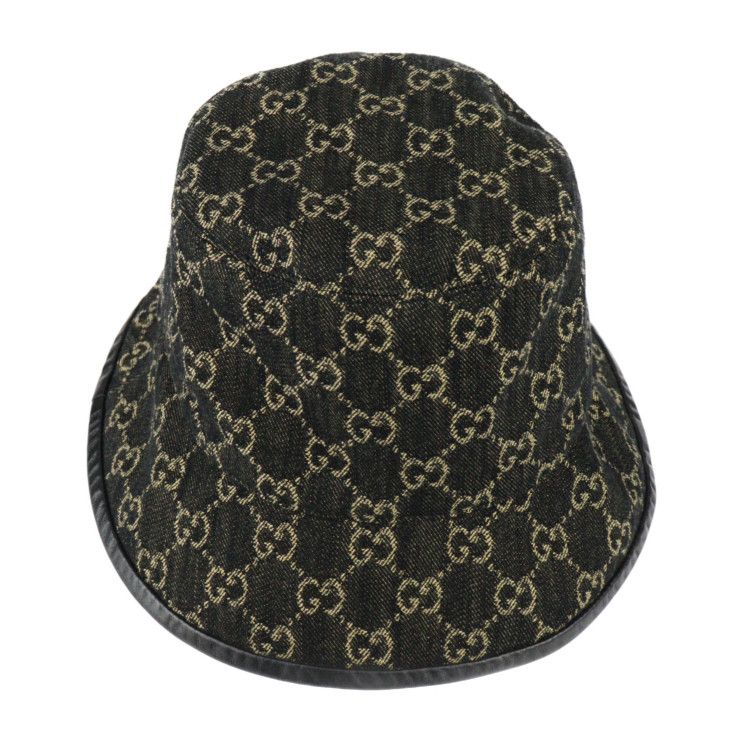 Gucci Bucket Hat 5763713 GG Canvas Leather Black Beige Hat