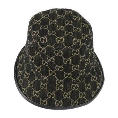 Gucci Bucket Hat 5763713 GG Canvas Leather Black Beige Hat