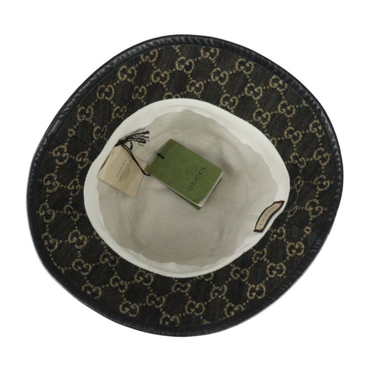 Gucci Bucket Hat 5763713 GG Canvas Leather Black Beige Hat