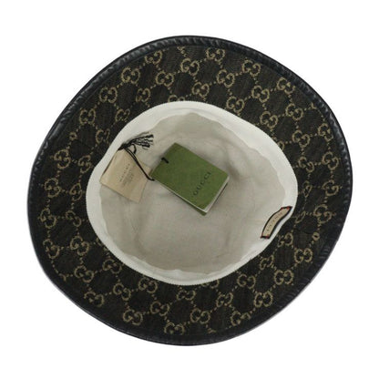 Gucci Bucket Hat 5763713 GG Canvas Leather Black Beige Hat