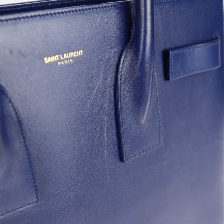 Saint Laurent Sac De Jour Handbag 355153 Leather Blue 2WAY Shoulder