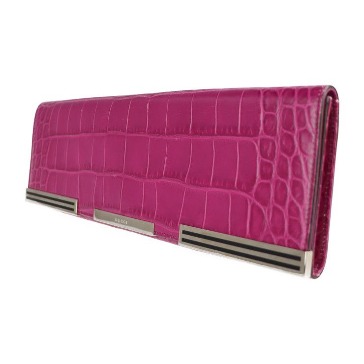 Gucci Clutch Bag 240250 Croc Shape Pressed Leather Purple Silver Hardware Bag