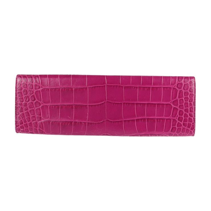 Gucci Clutch Bag 240250 Croc Shape Pressed Leather Purple Silver Hardware Bag