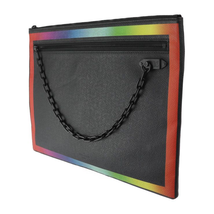 Louis Vuitton Pochette A4 Chain Second Bag M30347 Leather Black Rainbow Taiga