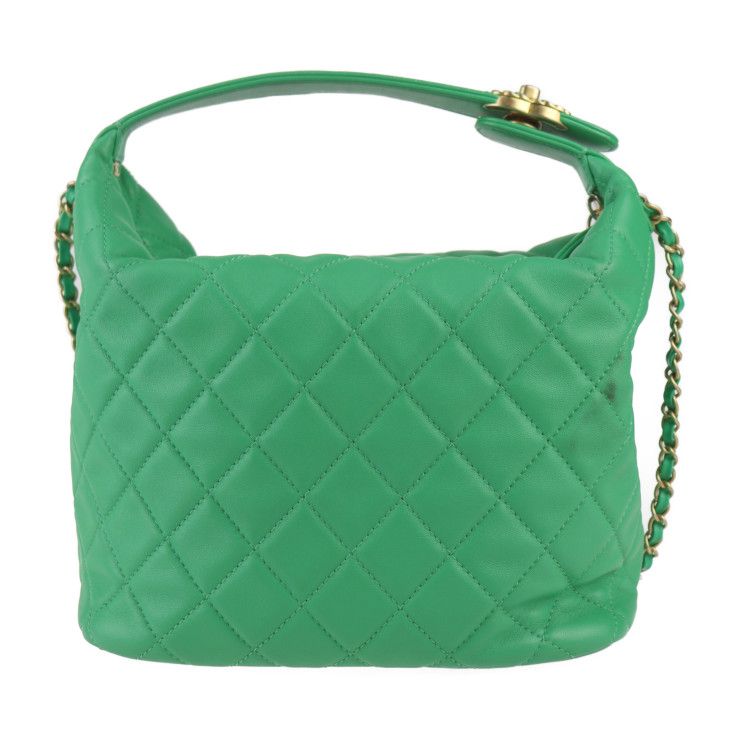 Chanel Hobo Bag 23 Handbag As1747 Lambskin Green Gold Hardware Matelasse 2WAY