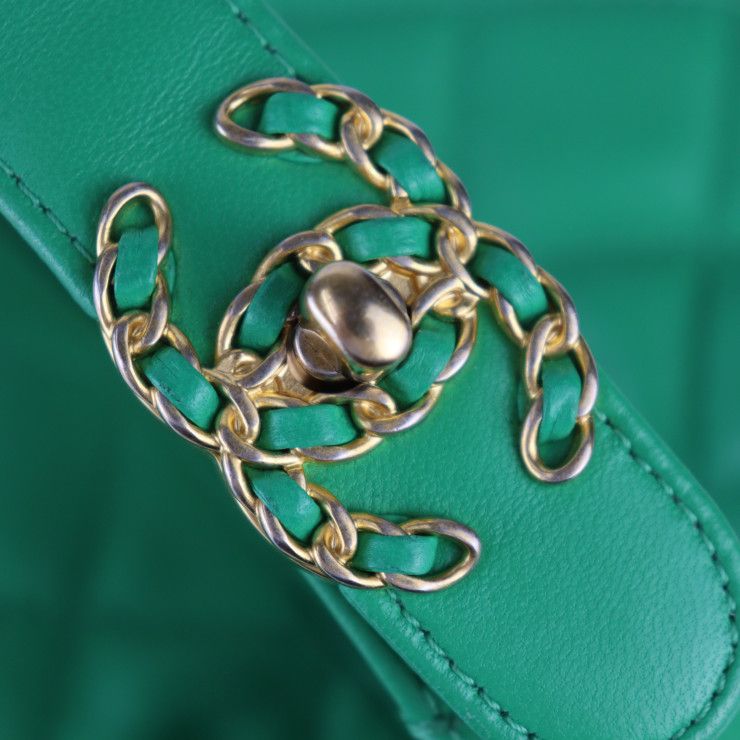 Chanel Hobo Bag 23 Handbag As1747 Lambskin Green Gold Hardware Matelasse 2WAY