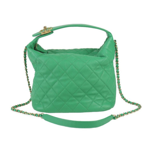 Chanel Hobo Bag 23 Handbag As1747 Lambskin Green Gold Hardware Matelasse 2WAY