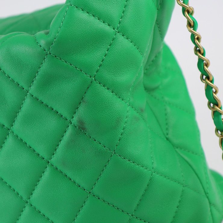 Chanel Hobo Bag 23 Handbag As1747 Lambskin Green Gold Hardware Matelasse 2WAY