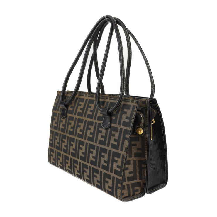 Fendi 2WAY Bag Handbag - Canvas Leather Brownish Black Gold Hardware SAS