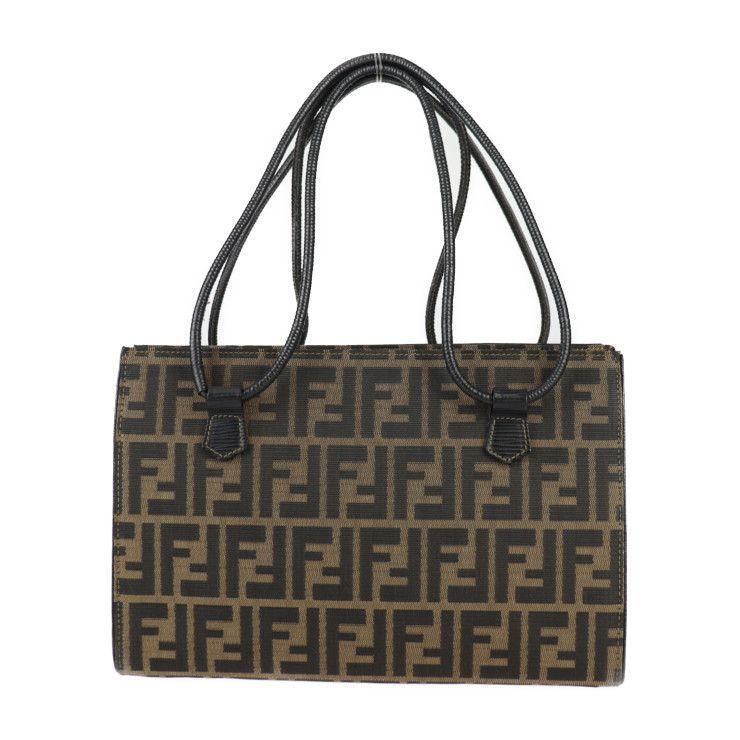 Fendi 2WAY Bag Handbag - Canvas Leather Brownish Black Gold Hardware SAS