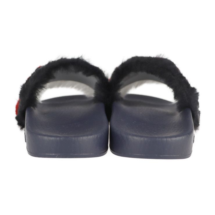 Unused Exhibit Gucci Horsebit Sandals 526176 #30 Faux Fur Rubber Navy Black Red