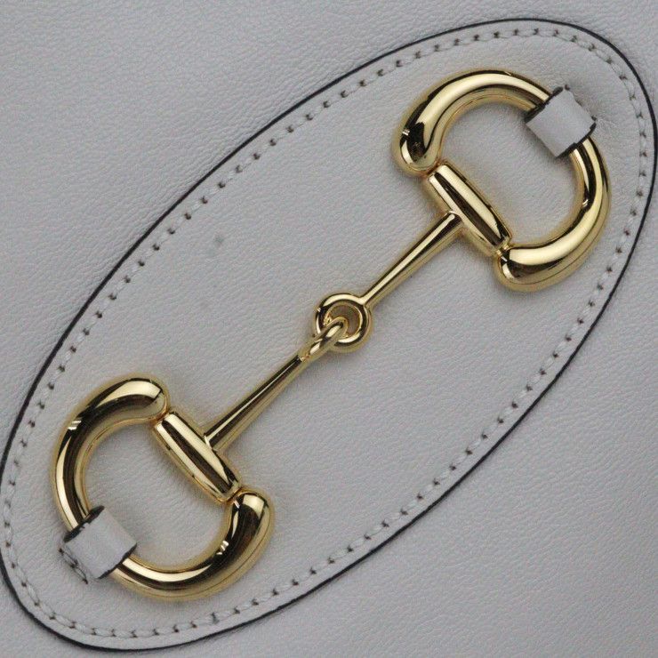 Gucci Horsebit 1955 Medium Tote Handbag 621144 Leather Ivoryish Gold Hardware