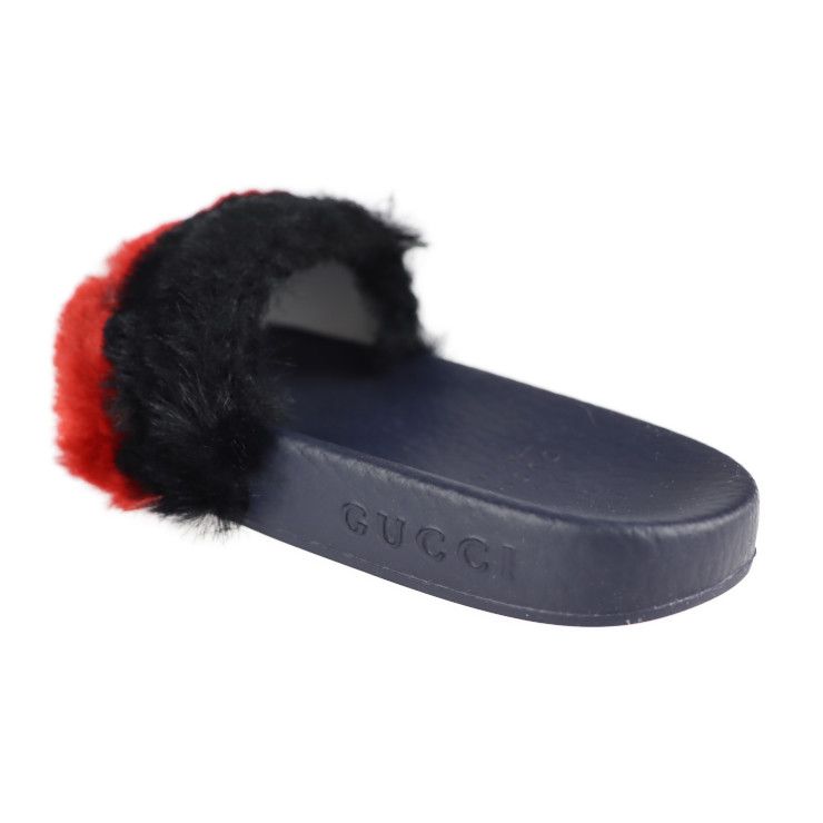 Unused Exhibit Gucci Horsebit Sandals 526176 #29 Rubber Faux Fur Tricolor Gold