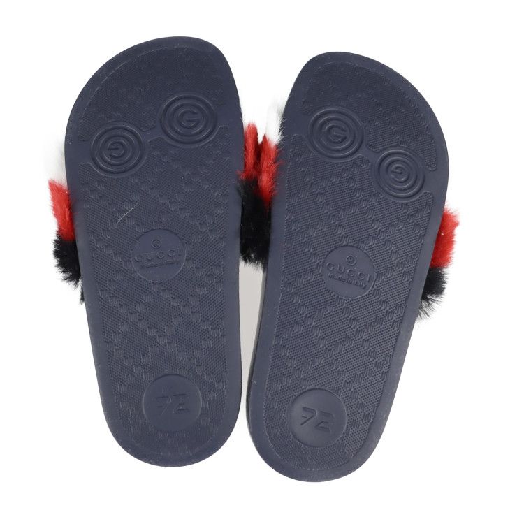 Unused Exhibit Gucci Horsebit Sandals 526176 #29 Rubber Faux Fur Tricolor Gold