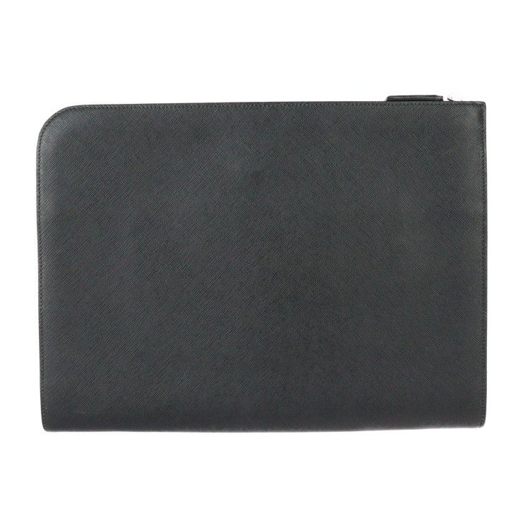Prada Document Case Second Bag 2vn003 Leather Black Blue Silver Hardware