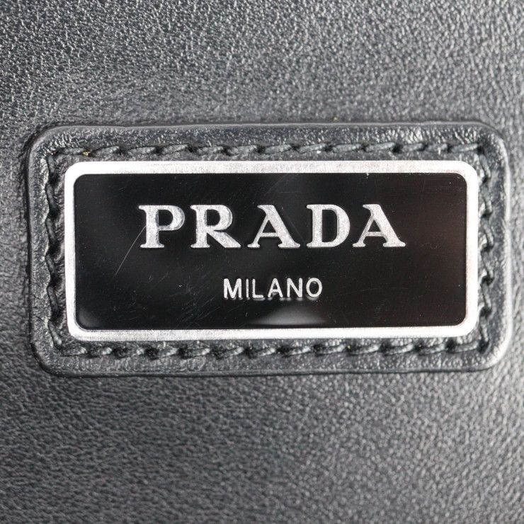 Prada Document Case Second Bag 2vn003 Leather Black Blue Silver Hardware