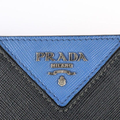 Prada Document Case Second Bag 2vn003 Leather Black Blue Silver Hardware