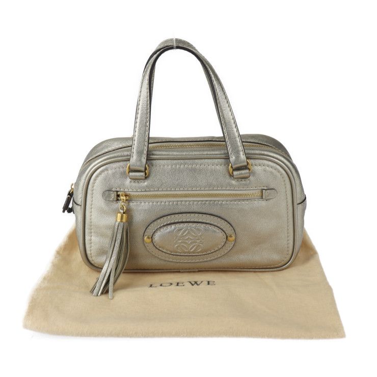 Loewe Mini Boston Bag Handbag - Leather Gold Tone Anagram Tassel Fringe