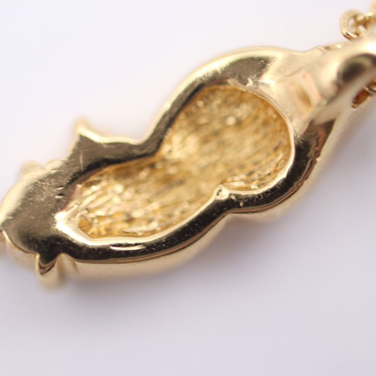 Christian DIOR Necklace Metal Rhinestone Gold Clear Green CD Logo Colored Stone