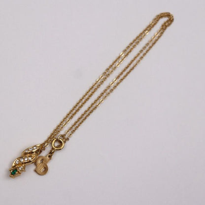 Christian DIOR Necklace Metal Rhinestone Gold Clear Green CD Logo Colored Stone