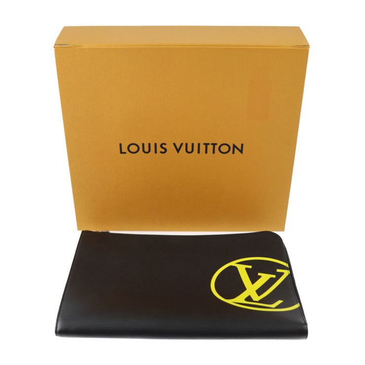 Louis Vuitton Pochette Jules GM Clutch Bag M68198 Leather Black Yellow Silver
