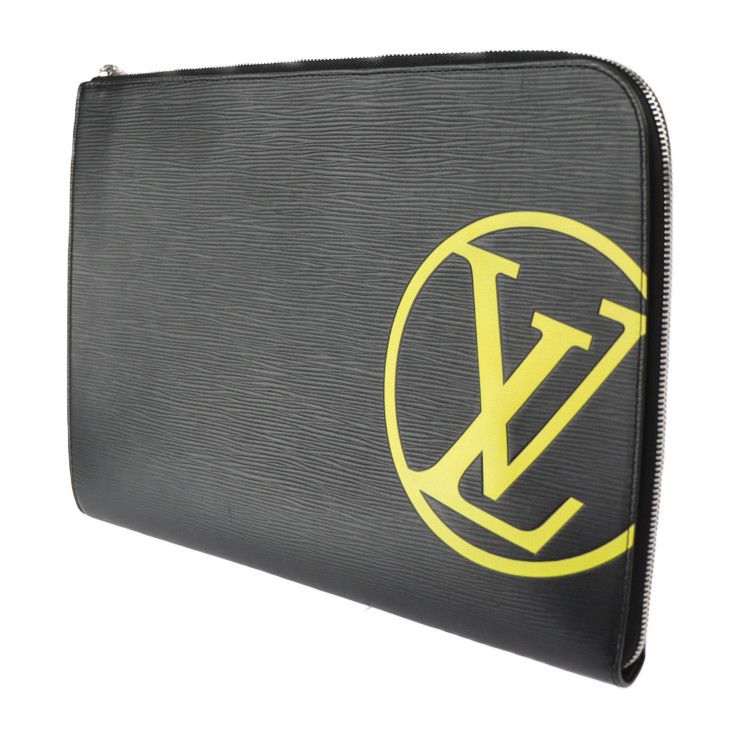 Louis Vuitton Pochette Jules GM Clutch Bag M68198 Leather Black Yellow Silver