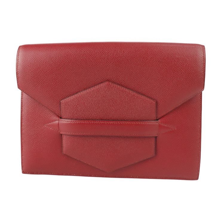 Hermes Clutch Bag Courchevel Red Fako Second Bag Stamped 0T Rare