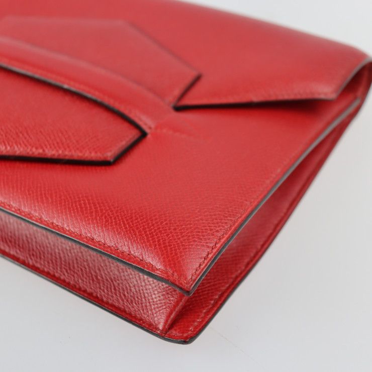 Hermes Clutch Bag Courchevel Red Fako Second Bag Stamped 0T Rare