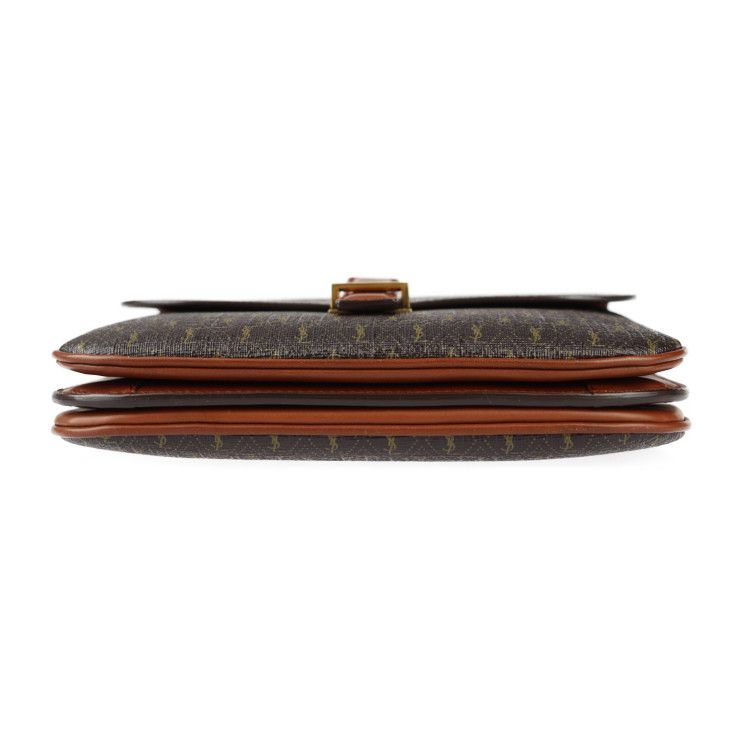 Saint Laurent Satchel Monogram Shoulder Bag 568604 PVC Leather Brownish Gold