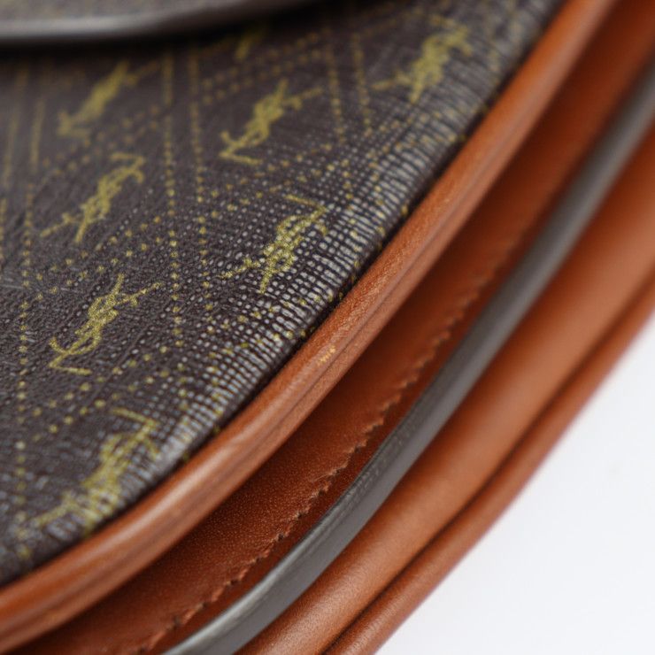 Saint Laurent Satchel Monogram Shoulder Bag 568604 PVC Leather Brownish Gold