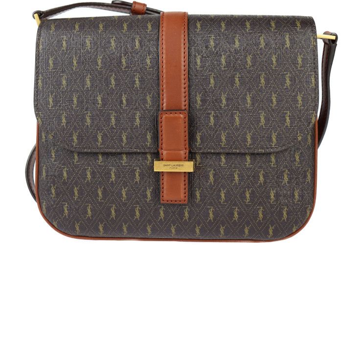 Saint Laurent Satchel Monogram Shoulder Bag 568604 PVC Leather Brownish Gold
