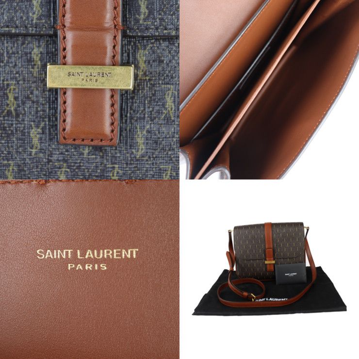 Saint Laurent Satchel Monogram Shoulder Bag 568604 PVC Leather Brownish Gold