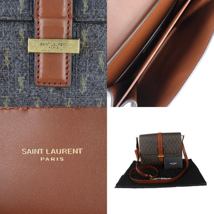 Saint Laurent Satchel Monogram Shoulder Bag 568604 PVC Leather Brownish Gold