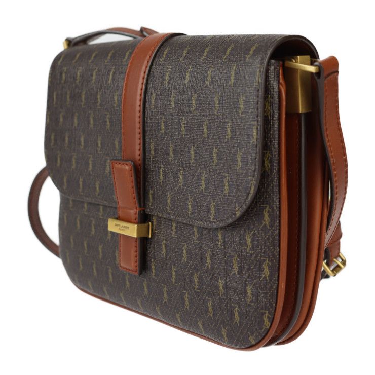 Saint Laurent Satchel Monogram Shoulder Bag 568604 PVC Leather Brownish Gold