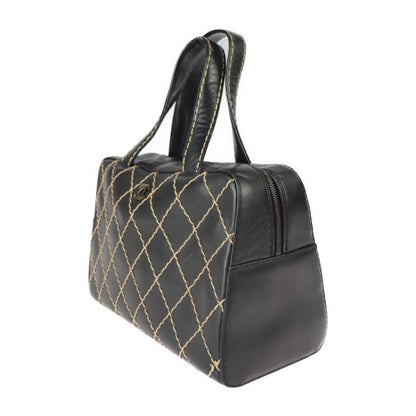 Chanel Handbag A14692 Leather Black Wild Stitch Coco Mark Mini Boston