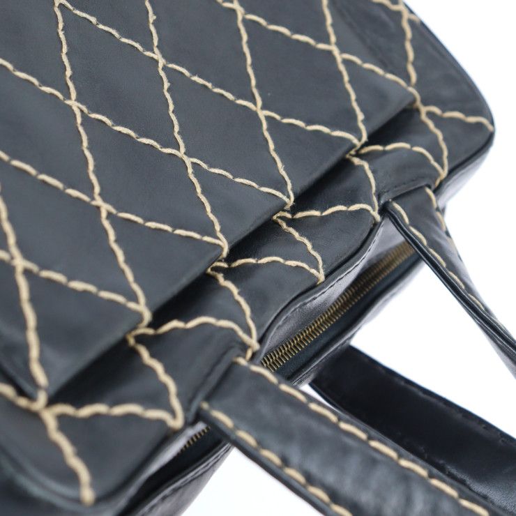 Chanel Handbag A14692 Leather Black Wild Stitch Coco Mark Mini Boston