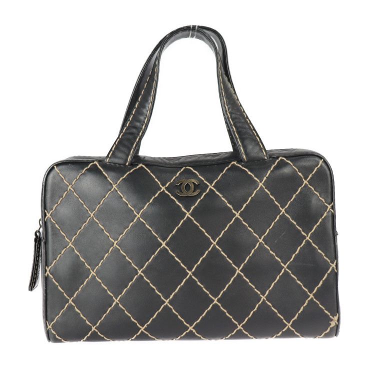 Chanel Handbag A14692 Leather Black Wild Stitch Coco Mark Mini Boston