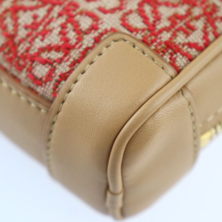 Loewe Amazona Nano Handbag A039u96x02 Canvas Calf Leather Red Light Brown Gold