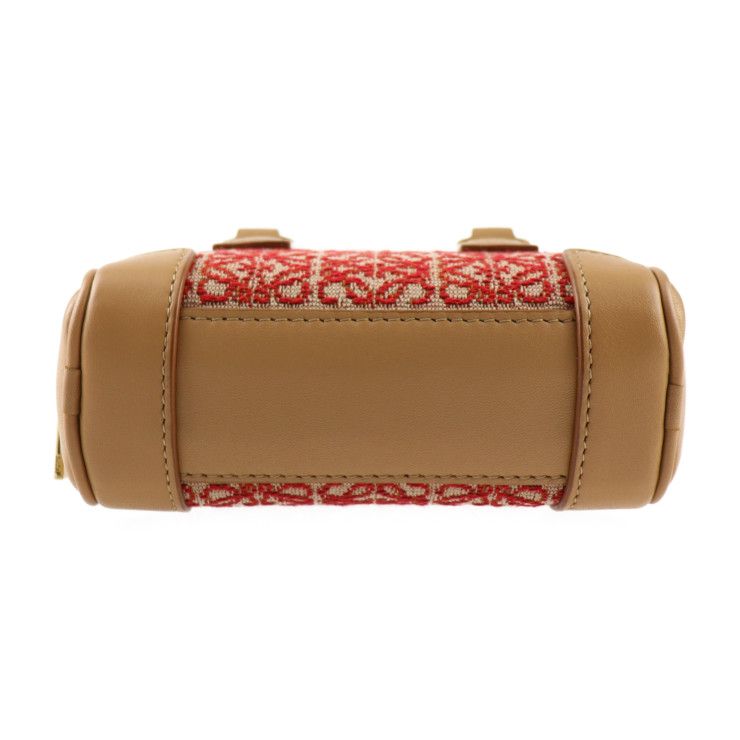 Loewe Amazona Nano Handbag A039u96x02 Canvas Calf Leather Red Light Brown Gold
