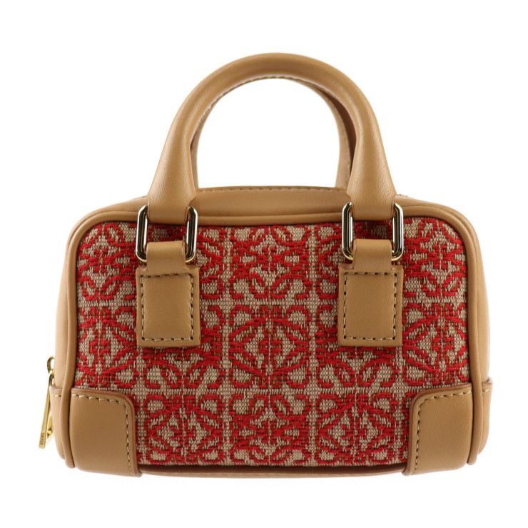 Loewe Amazona Nano Handbag A039u96x02 Canvas Calf Leather Red Light Brown Gold