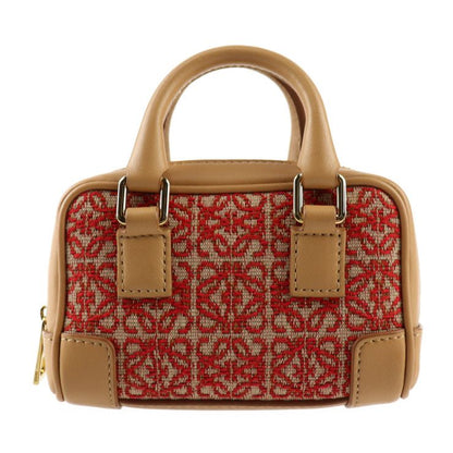 Loewe Amazona Nano Handbag A039u96x02 Canvas Calf Leather Red Light Brown Gold