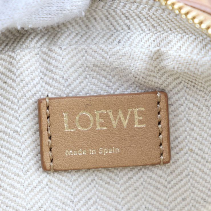 Loewe Amazona Nano Handbag A039u96x02 Canvas Calf Leather Red Light Brown Gold