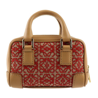 Loewe Amazona Nano Handbag A039u96x02 Canvas Calf Leather Red Light Brown Gold