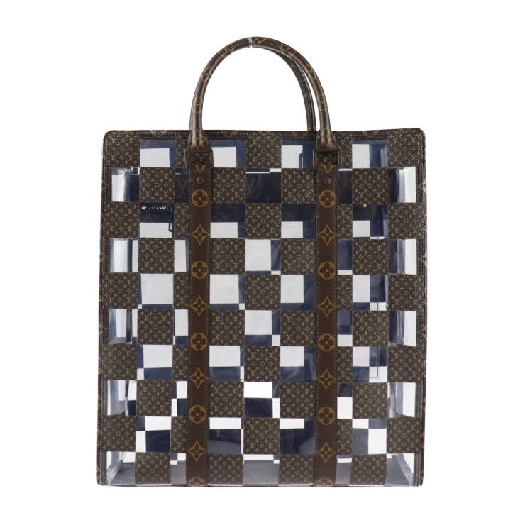 Louis Vuitton Sac Pla Tote Bag M20866 PVC Vinyl Brown Clear Monogram Chess 2WAY