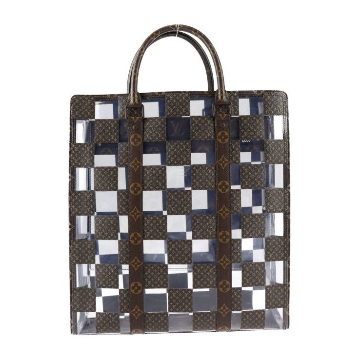 Louis Vuitton Sac Pla Tote Bag M20866 PVC Vinyl Brown Clear Monogram Chess 2WAY