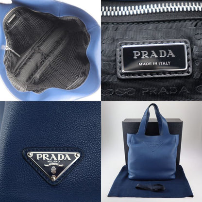 Prada Tote Bag 2vg092 Leather Blue Vitello Daino Vitello Daino Tote Triangle