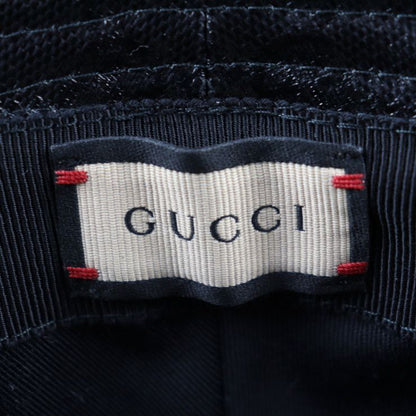 Gucci Hat 760144 Nylon Cotton Black GG Crystal Hat Bucket Hat