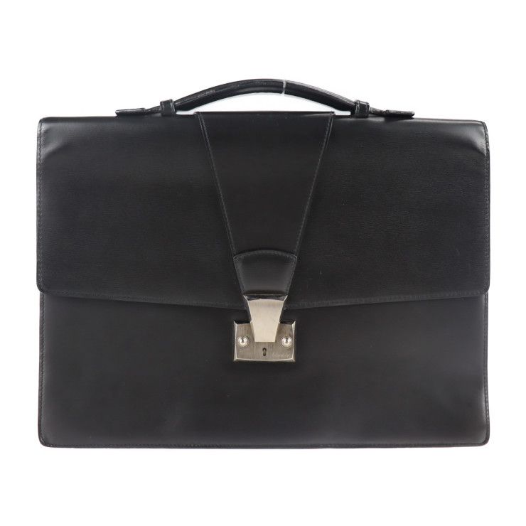 Cartier Tradition Must Line Business Bag Leather Black Silver Hardware Briefcase
